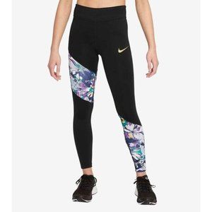 Nike Dri-Fit One Tight Fit Girls Large Floral Black Training Leggings DC7090-010
